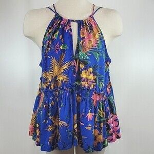 RACHEL ROY Floral Drawstring Halter Flowy Top size L